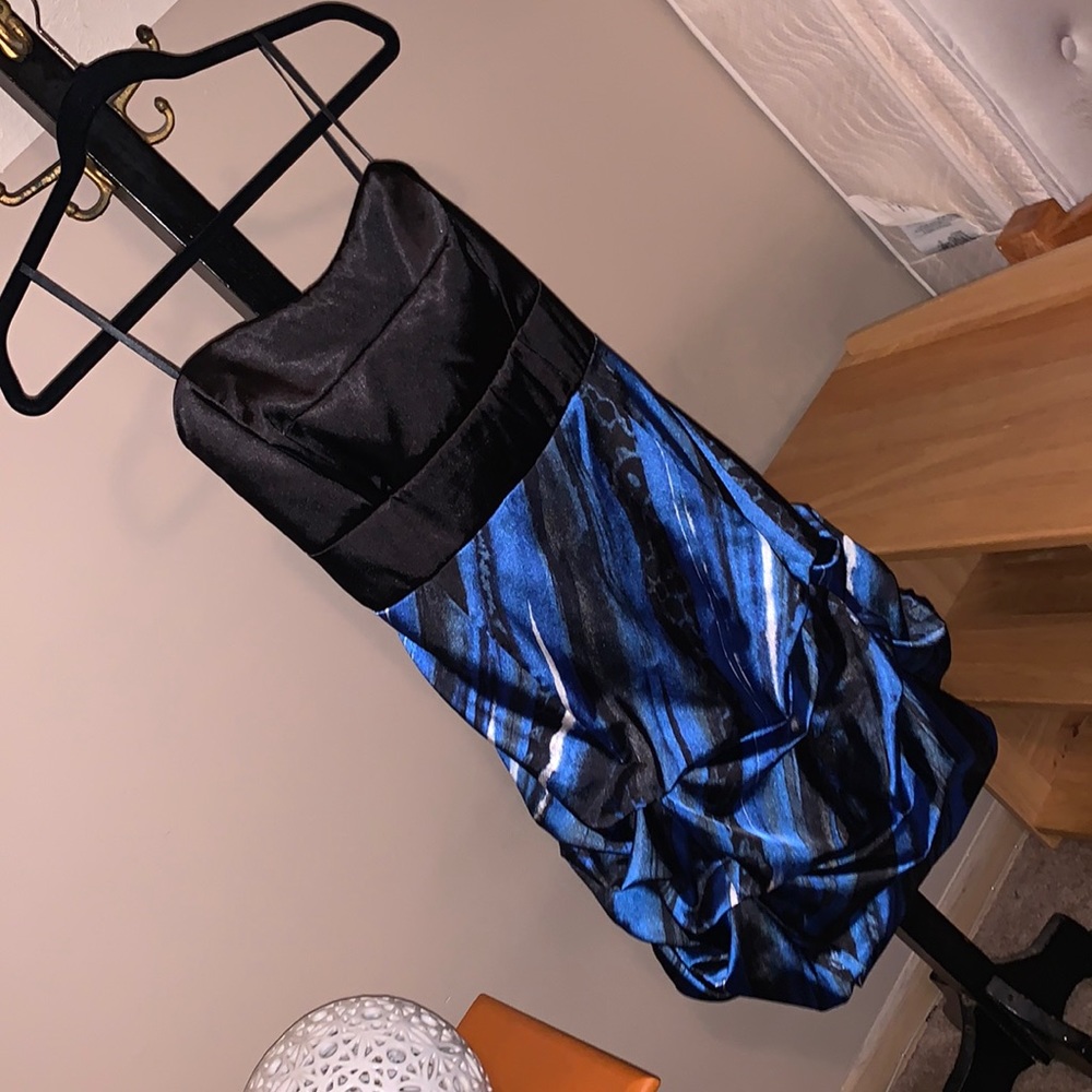 Deb strapless blue and black dress